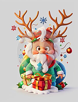 Christmas realistic highly details clean Decorated Christmas Santa man with Deer