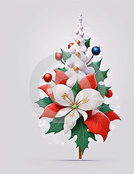 Christmas realistic highly details clean Decorated Christmas tree flower