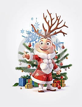 Christmas realistic highly details clean Decorated Christmas tree with santa clouse