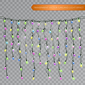 Christmas realistic lights isolated design elements. Glowing lights for Xmas Seasonal Holiday greeting card design. LED