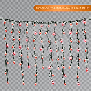 Christmas realistic lights isolated design elements. Glowing lights for Xmas Seasonal Holiday greeting card design. LED