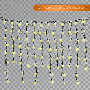 Christmas realistic lights isolated design elements. Glowing lights for Xmas Seasonal Holiday greeting card design. LED