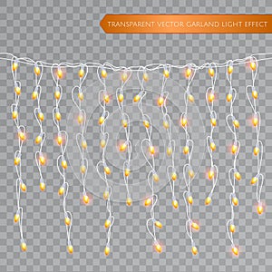 Christmas realistic lights isolated design elements. Glowing lights for Xmas Seasonal Holiday greeting card design. LED