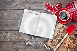 Christmas Recipe Baking Wood Background