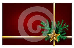 Christmas red background with Christmas tree Happy New Year For Wishing card,greeting cards golden ribbons with the golden star