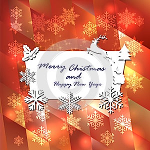 Christmas red background with snowflakes, vector illustration photo