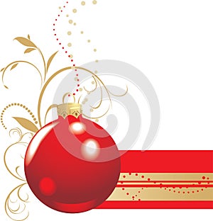 Christmas red ball with ornament. Banner