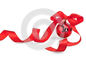 Christmas red ball with ribbon