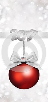 Christmas red ball with silver satin ribbon bow