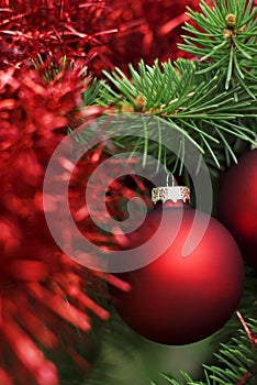 Christmas red ball on tree