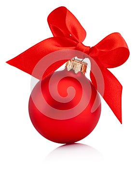 Christmas red bauble isolated with ribbon bow on white background