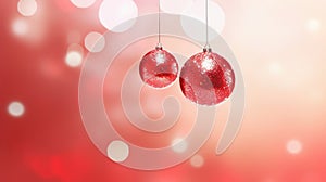 Christmas red baubles with copy space. Abstract holiday background