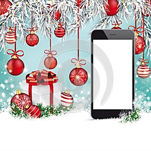 Christmas Red Baubles Frozen Twigs Snow Smartphone