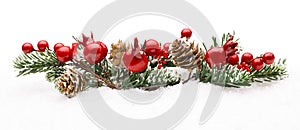 Christmas Red Berries Decoration, Berry Branch Pine Tree Cone