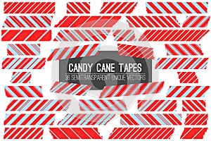 Christmas Red Blue Candy Cane Washi Tape Isolated Vector Strips.