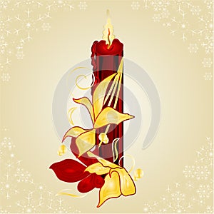 Christmas red candlelights with red  and golden poinsettia vintage vector illustration editable hand draw