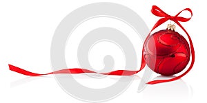 Christmas red decoration bauble with ribbon bow isolated on white background