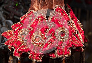 Christmas Red Decoration Small Trees made of Velvet, with Perls and Glass Ornaments