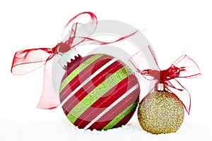 Christmas Red Green Gold Ball Ornaments with Ribbon Snow