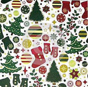 Christmas Red Green and Gold Patterned Wallpaper