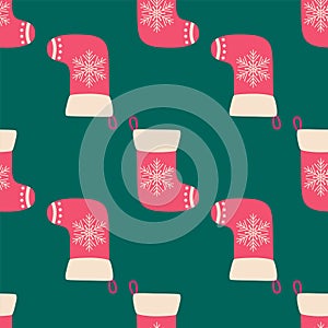 Christmas red and green socks doodle seamless pattern