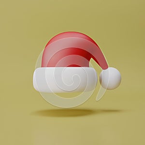 Christmas red hat 3d icon. Santa Claus cap 3d icon. Cartoon 3d illustration. Christmas decoration element for design