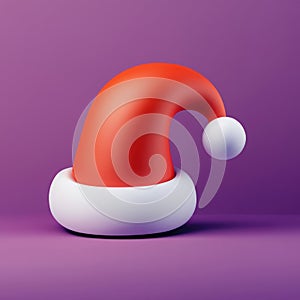 Christmas red hat 3d icon. Santa Claus cap 3d icon. Cartoon 3d illustration. Christmas decoration element for design
