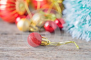 Christmas red ornament (red balls) with decorations.