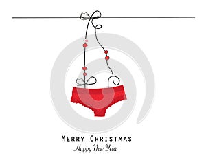 Christmas red panties.Underwear red lingerie. Happy new year greeting card