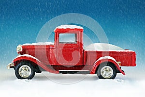 Christmas red pickup truck