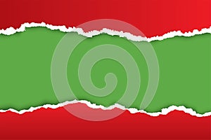 Christmas red ripped paper background with green color place for your text