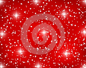 Christmas red shiny background with snowflakes and stars