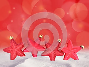 Christmas red stars decorations and bokeh background