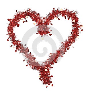 Christmas red tinsel with stars as heart.