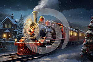 Christmas red train. Generate Ai