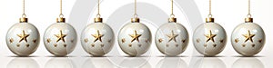 christmas red and white balls, golden balls. lights, christmas ornaments, balls, christmas ornaments, white background