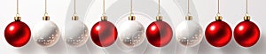 christmas red and white balls, golden balls. lights, christmas ornaments, balls, christmas ornaments, white background