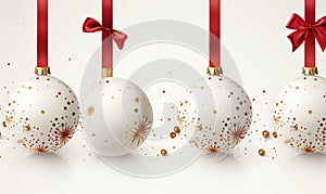 christmas red and white balls, golden balls. lights, christmas ornaments, balls, christmas ornaments, white background