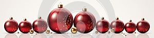 christmas red and white balls, golden balls. lights, christmas ornaments, balls, christmas ornaments, white background