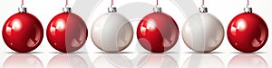 christmas red and white balls, golden balls. lights, christmas ornaments, balls, christmas ornaments, white background