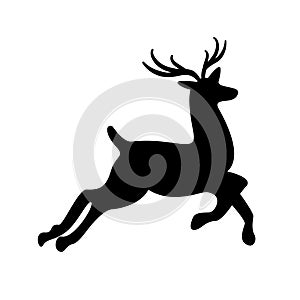 Christmas reindeer black silhouette on white background for Christmas design crafts