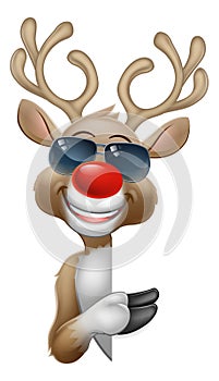 Christmas Reindeer Cartoon Deer in Sunglasses Sign