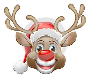 Christmas Reindeer Cartoon Deer Wearing Santa Hat