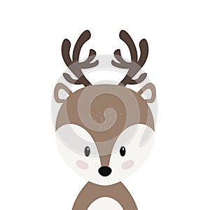 Christmas reindeer cute character vector isolated white background