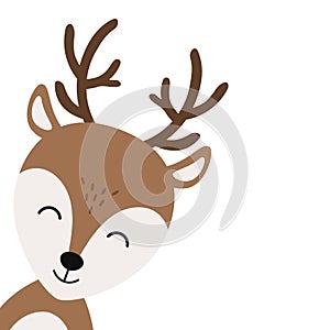 Christmas reindeer cute smile character vector isolated white background