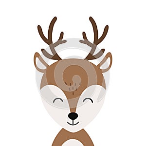 Christmas reindeer cute smile character vector isolated white background