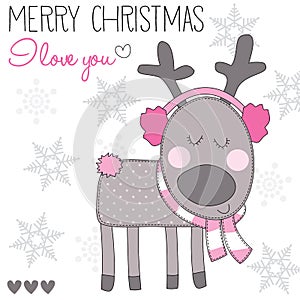 Christmas reindeer with ear muffs vector illustration