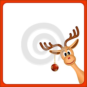 Christmas reindeer in empty frame with red border