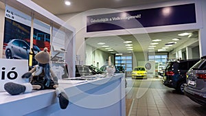 Christmas reindeer figurine in the Volkswagen car showroom