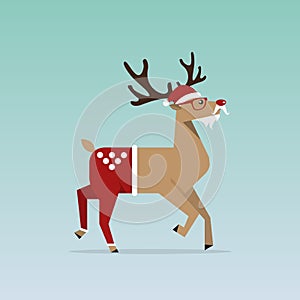 Christmas Reindeer in flat design for Christmas or New Year holiday decoration. Cartoon character. Vector.